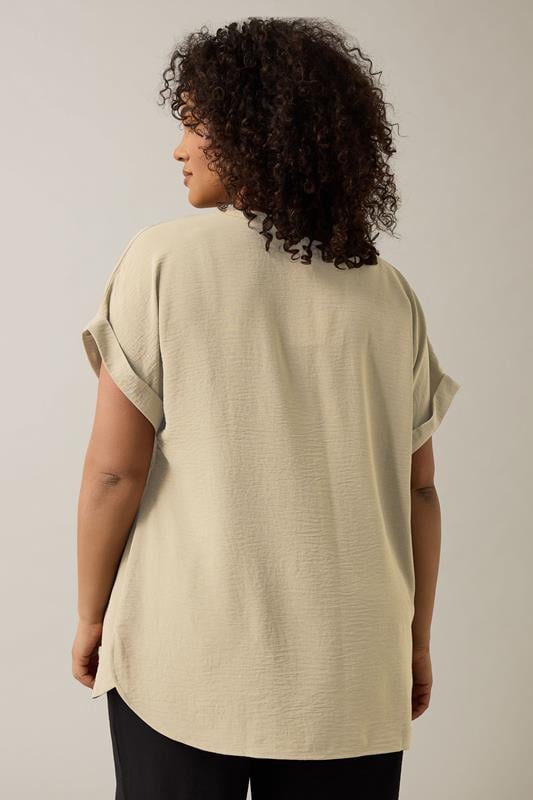 Evans EVANS Curve Natural Brown Button Front Short Sleeve Blouse