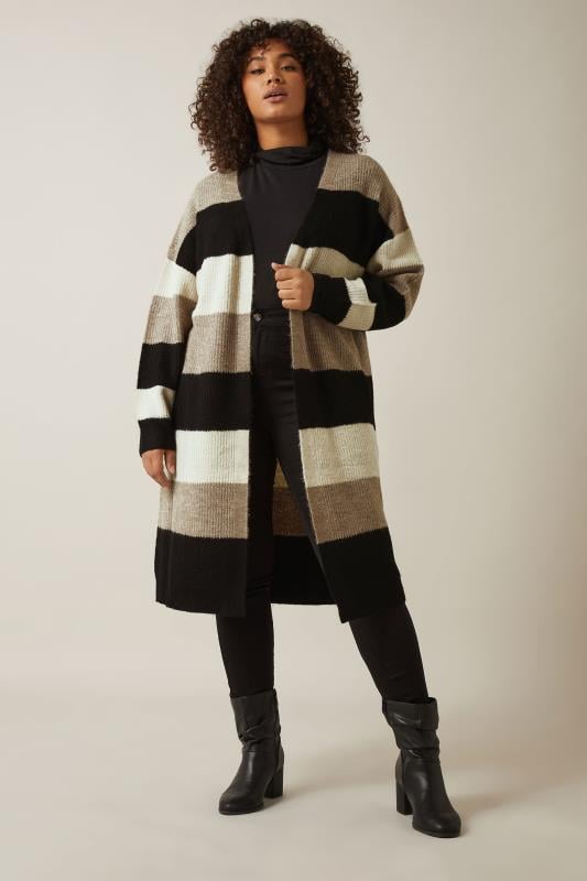 Evans EVANS Curve Natural Brown Colourblock Stripe Cardigan