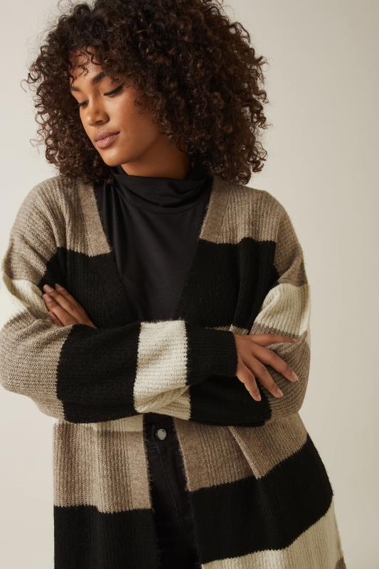 Evans EVANS Curve Natural Brown Colourblock Stripe Cardigan