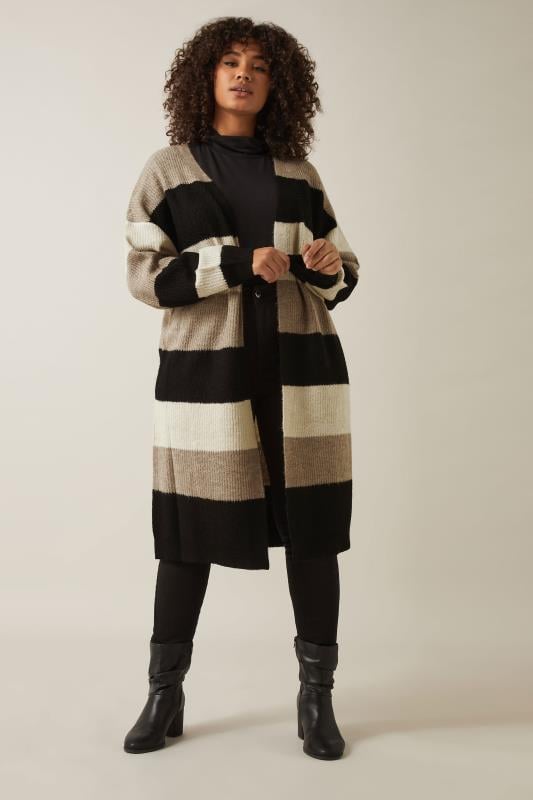 evans EVANS Curve Natural Brown Colourblock Stripe Cardigan