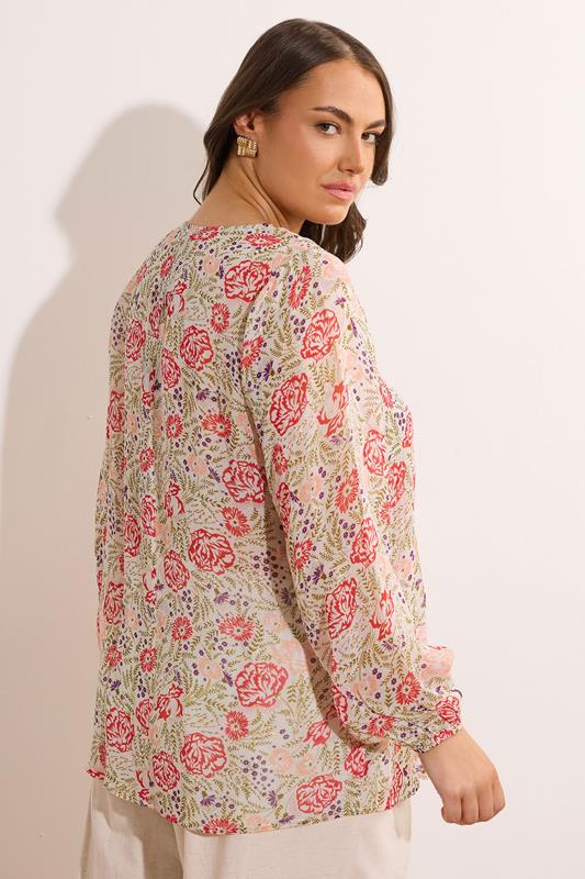 Evans EVANS Curve Natural Brown Floral Tie Neck Blouse