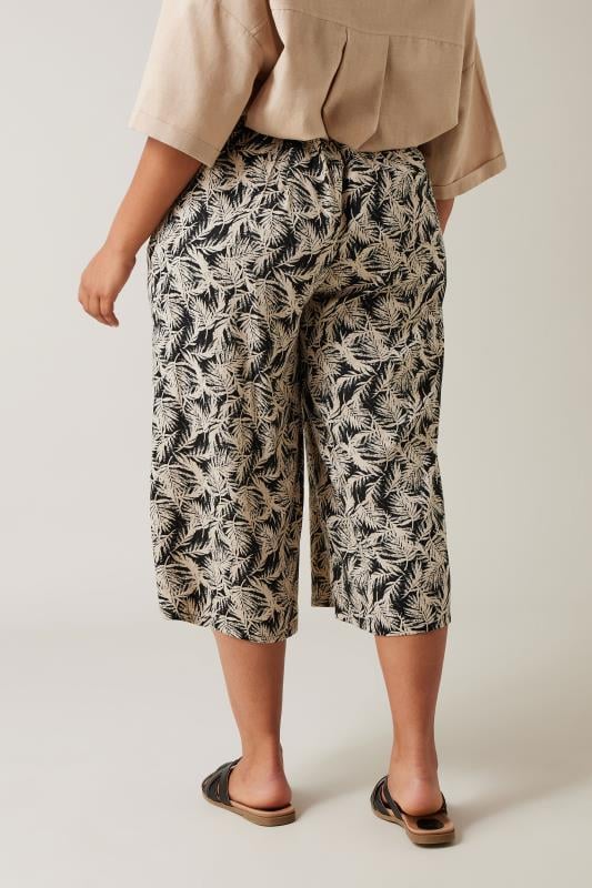 Evans EVANS Curve Natural Brown Leaf Print Linen Culottes