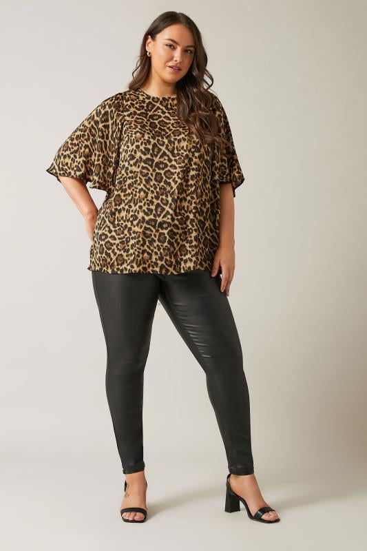 Evans EVANS Curve Natural Brown Leopard Print Angel Sleeve Blouse