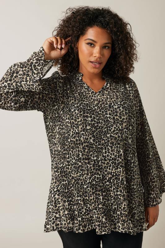 Evans EVANS Curve Natural Brown Leopard Print Blouse