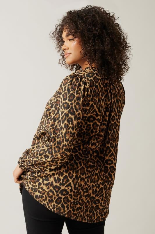 Evans EVANS Curve Natural Brown Leopard Print Crepe Tie Neck Blouse