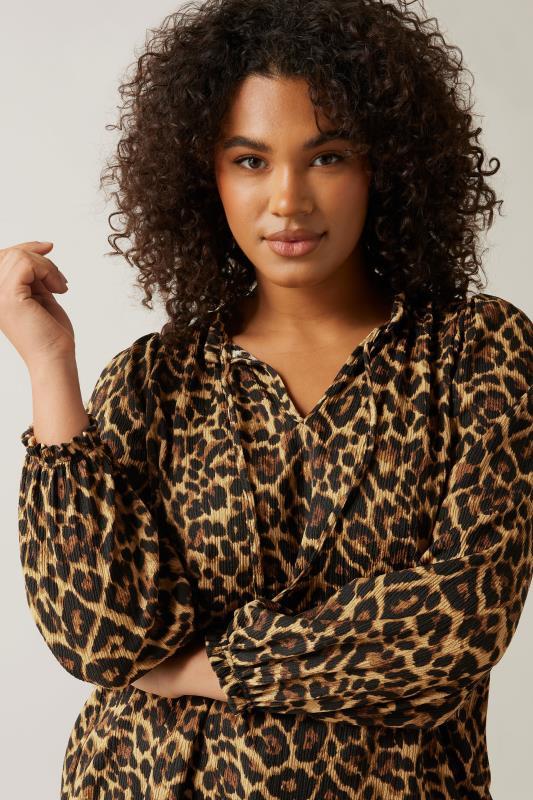 Evans EVANS Curve Natural Brown Leopard Print Crepe Tie Neck Blouse