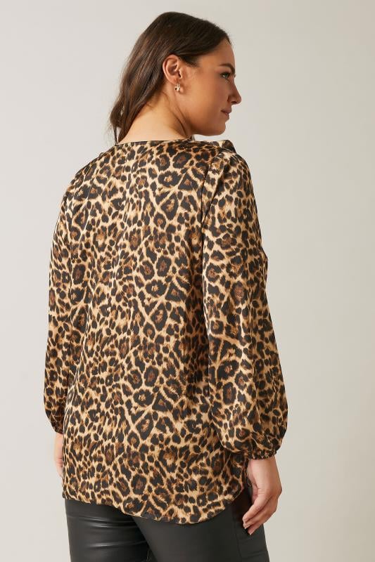 Evans EVANS Curve Natural Brown Leopard Print Ruffle Neck Blouse