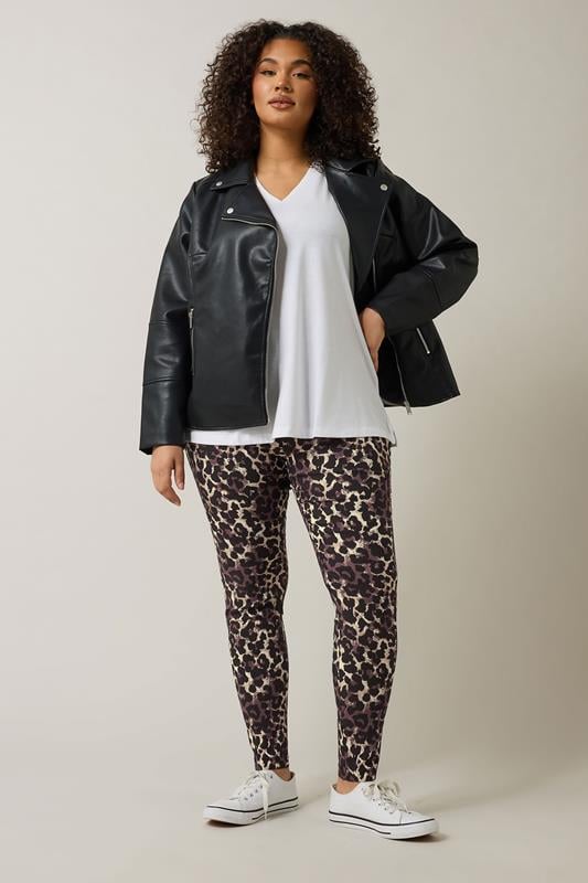 Evans EVANS Curve Natural Brown Leopard Print Trousers