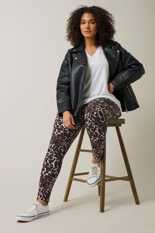 Evans EVANS Curve Natural Brown Leopard Print Trousers