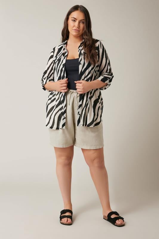 Evans EVANS Curve Natural Brown Linen Drawstring Tie Shorts