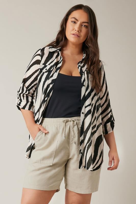 evans EVANS Curve Natural Brown Linen Drawstring Tie Shorts