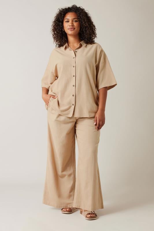 Evans EVANS Curve Natural Brown Linen Pocket Trousers