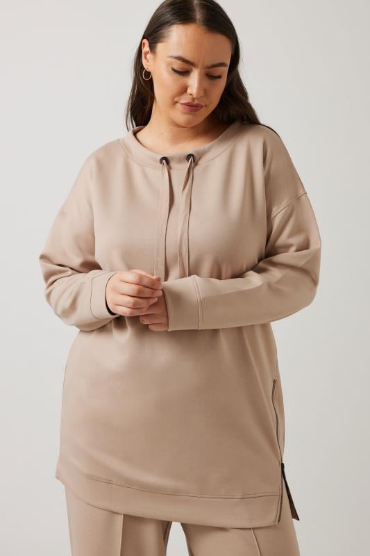Evans EVANS Curve Natural Brown Luxe Zip Detail Sweatshirt