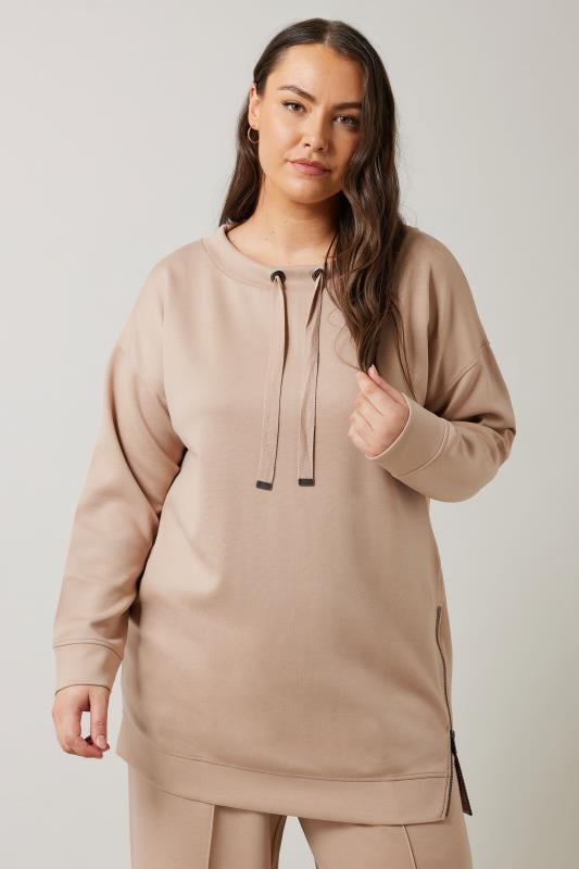 evans EVANS Curve Natural Brown Luxe Zip Detail Sweatshirt