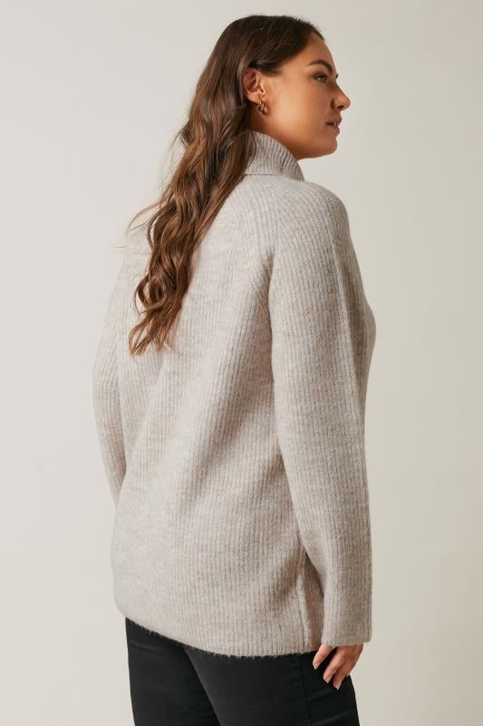 Evans EVANS Curve Natural Brown Roll Neck Knitted Jumper