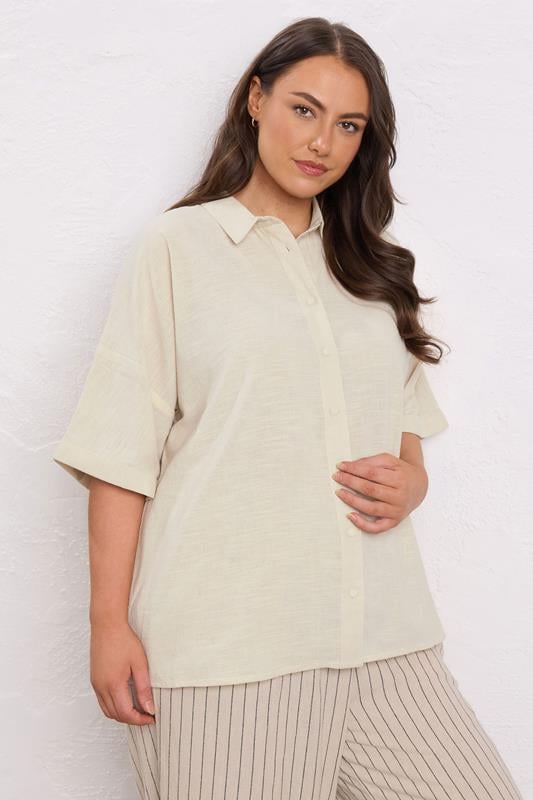 evans EVANS Curve Natural Brown Short Sleeve Cotton Shirt