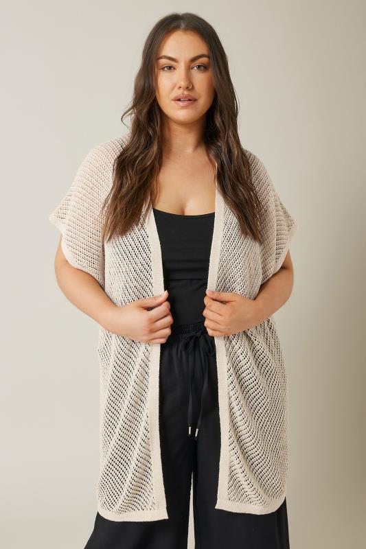 Evans Evans Curve Natural Brown Short Sleeve Longline Cardigan
