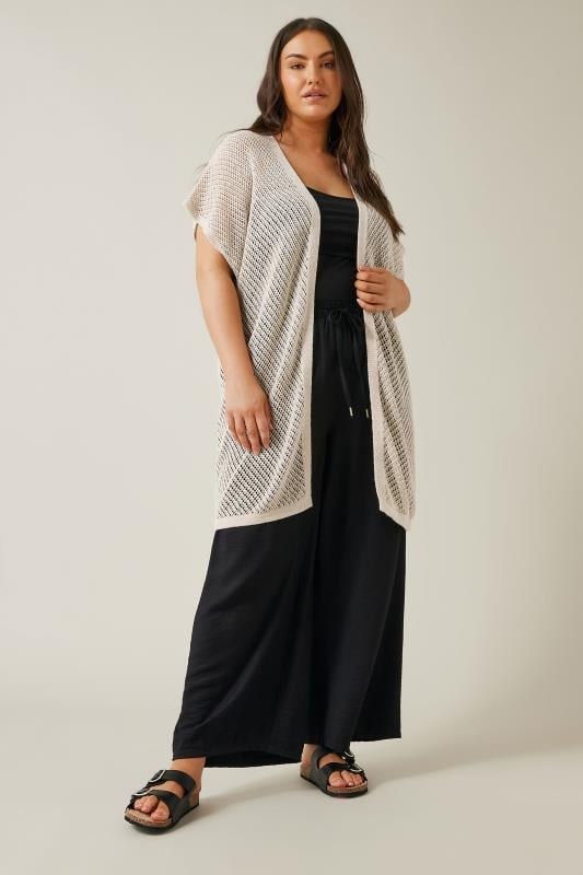 Evans Evans Curve Natural Brown Short Sleeve Longline Cardigan