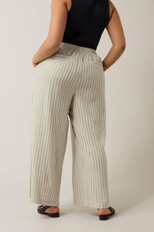 Evans EVANS Curve Natural Brown Stripe Print Premium Linen Trousers