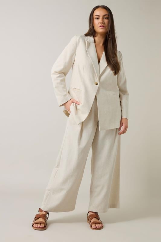 Evans EVANS Curve Natural Brown Tailored Linen Trousers