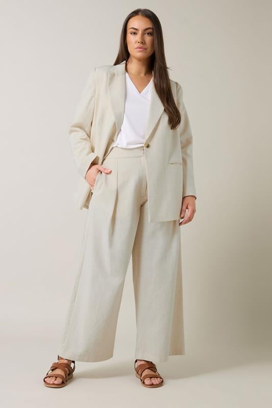 Evans EVANS Curve Natural Brown Tailored Linen Trousers