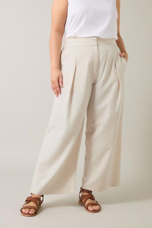 evans EVANS Curve Natural Brown Tailored Linen Trousers