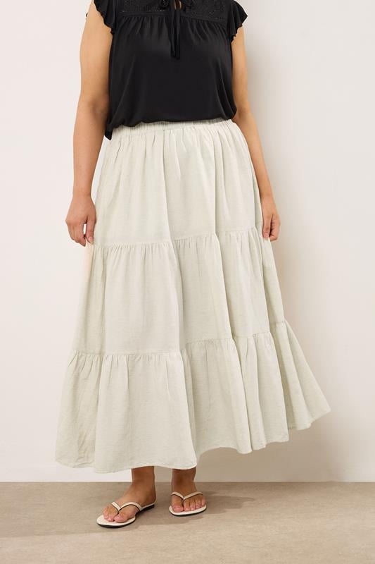 Evans EVANS Curve Natural Brown Tiered Linen Maxi Skirt