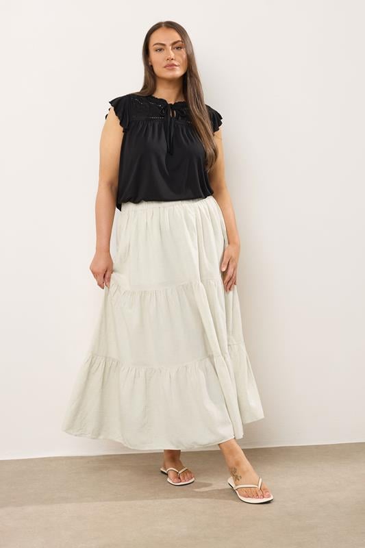 Evans EVANS Curve Natural Brown Tiered Linen Maxi Skirt