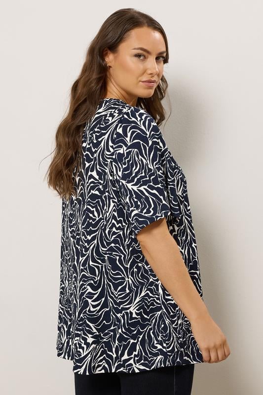 Evans EVANS Curve Navy Blue Abstract Floral Pleat Swing Top