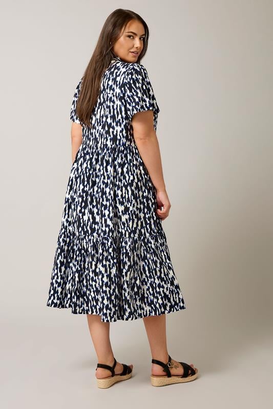 Evans EVANS Curve Navy Blue Abstract Print Midi Shirt Dress