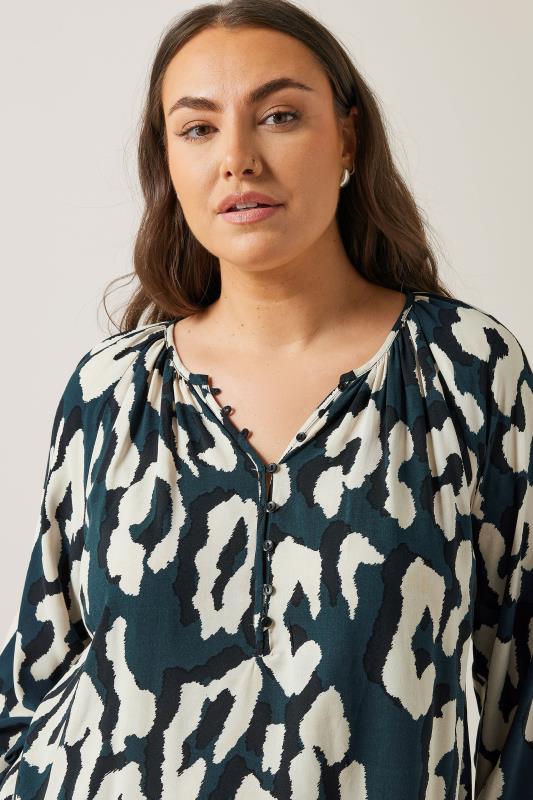 Evans EVANS Curve Navy Blue Animal Print Long Sleeve Blouse