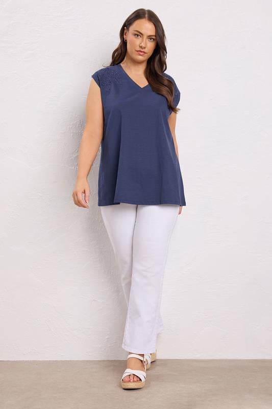 Evans EVANS Curve Navy Blue Broderie Anglaise Vest Top