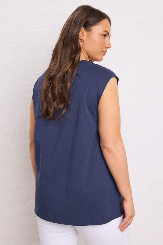 Evans EVANS Curve Navy Blue Broderie Anglaise Vest Top