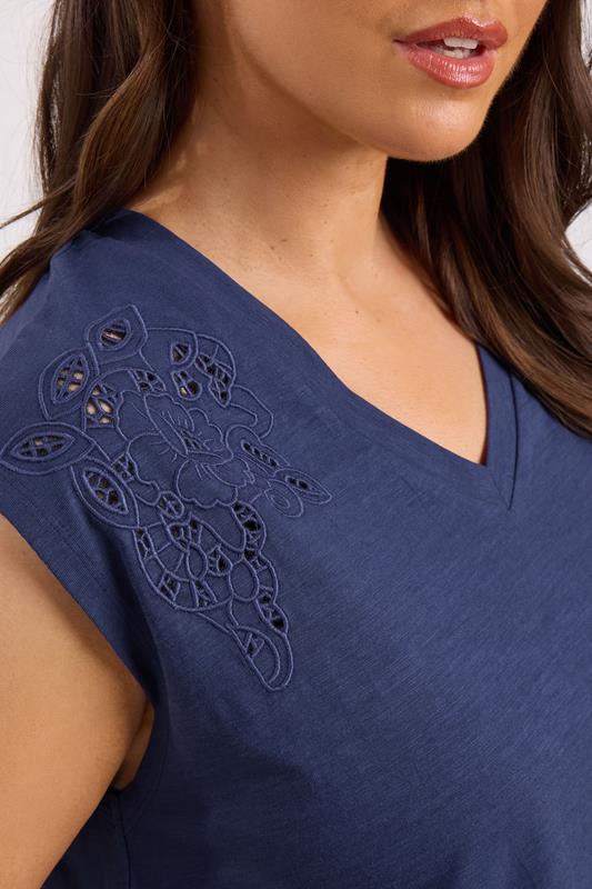 Evans EVANS Curve Navy Blue Broderie Anglaise Vest Top
