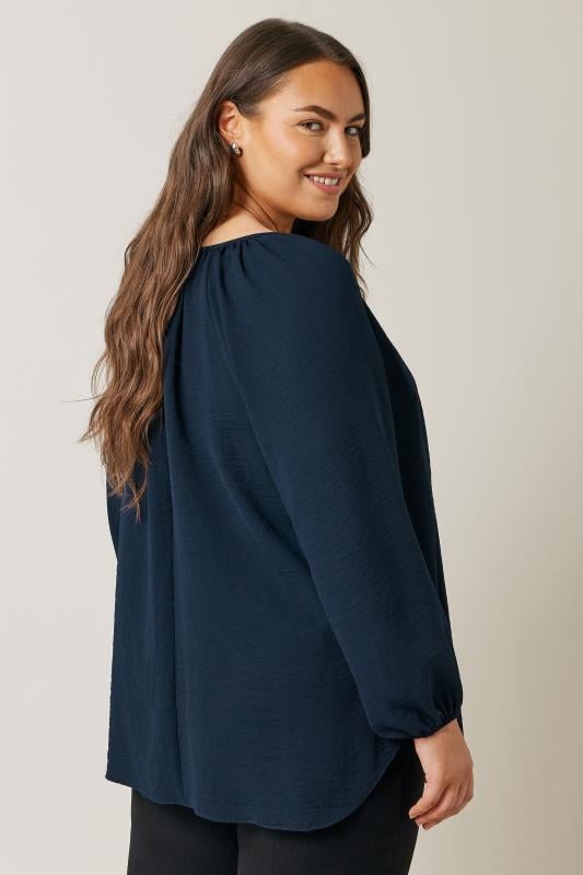 Evans EVANS Curve Navy Blue Button Front Long Sleeve Blouse