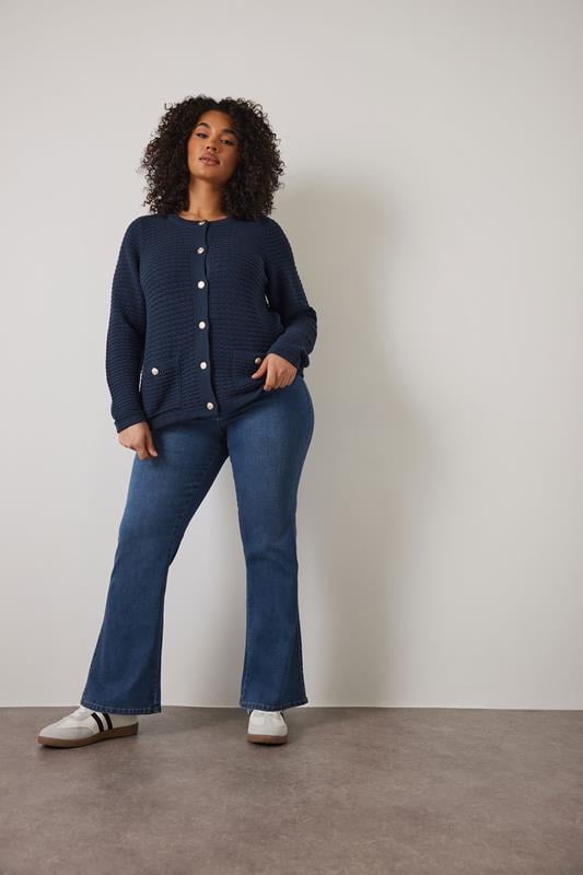 Evans EVANS Curve Navy Blue Button Through Knitted Cardigan