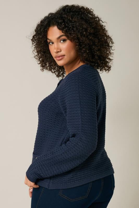Evans EVANS Curve Navy Blue Button Through Knitted Cardigan