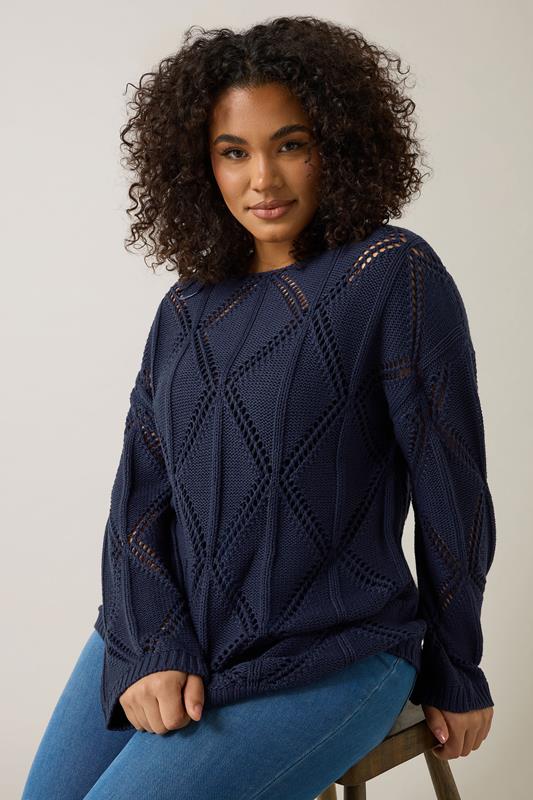 Evans EVANS Curve Navy Blue Diamond Pointelle Jumper