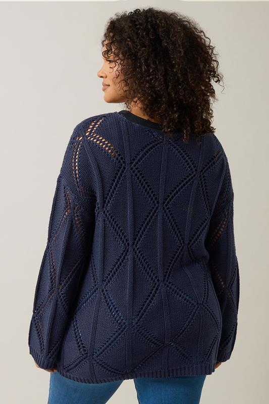Evans EVANS Curve Navy Blue Diamond Pointelle Jumper