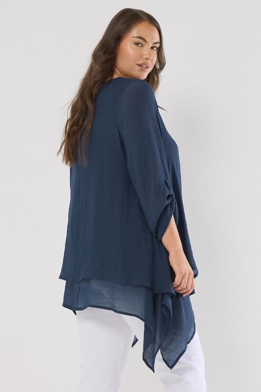 Evans EVANS Curve Navy Blue Double Layer Longline Blouse