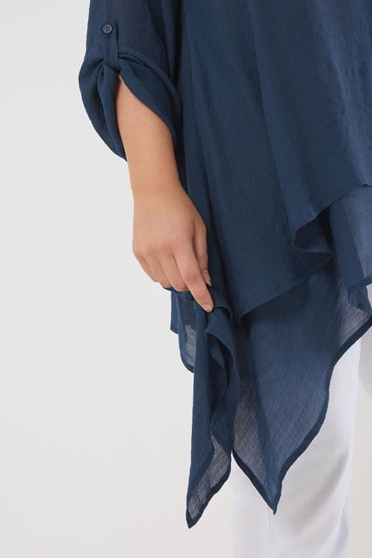 Evans EVANS Curve Navy Blue Double Layer Longline Blouse