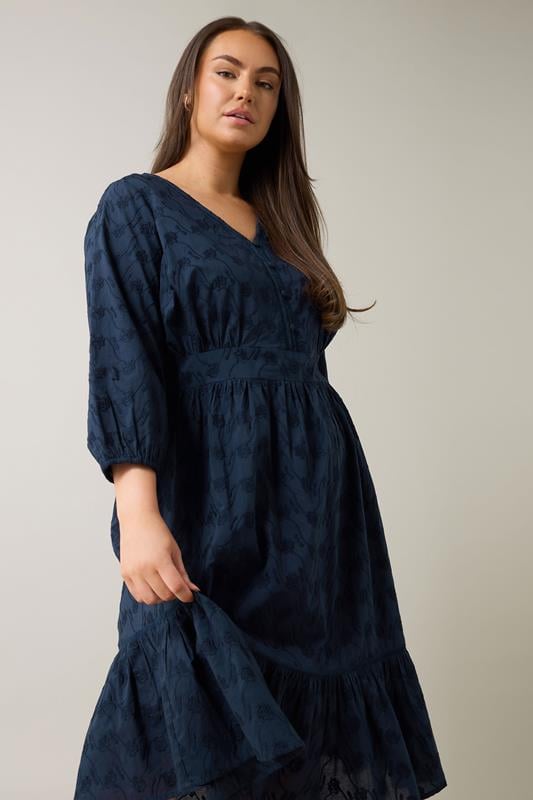 Evans EVANS Curve Navy Blue Embroidered Tiered Midi Dress