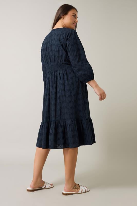 Evans EVANS Curve Navy Blue Embroidered Tiered Midi Dress
