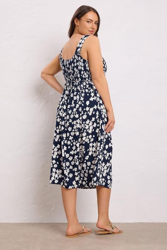 Evans EVANS Curve Navy Blue Floral Button Front Dress