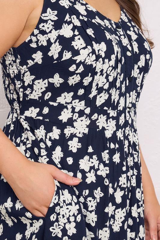 Evans EVANS Curve Navy Blue Floral Button Front Dress