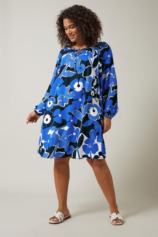 Evans EVANS Curve Navy Blue Floral Print Tunic Dress