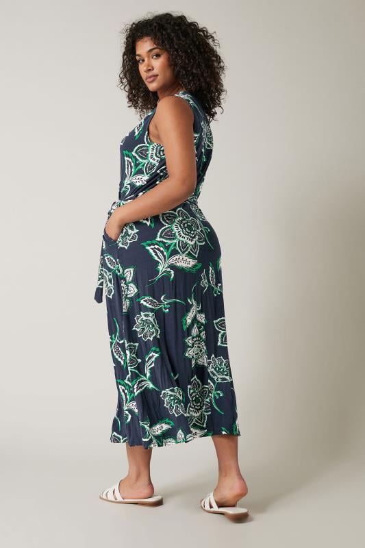 Evans EVANS Curve Navy Blue & Green Paisley Print Wrap Dress