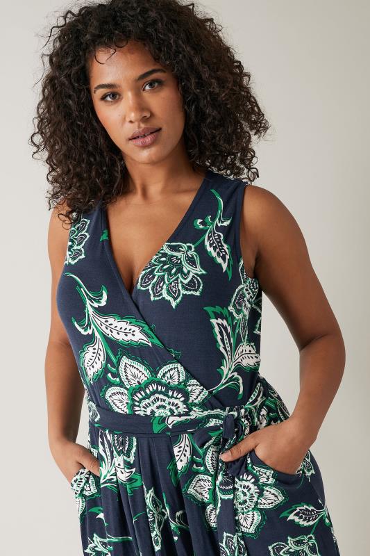 Evans EVANS Curve Navy Blue & Green Paisley Print Wrap Dress