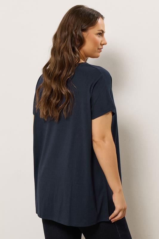 Evans EVANS Curve Navy Blue Keyhole Front Pleat Top