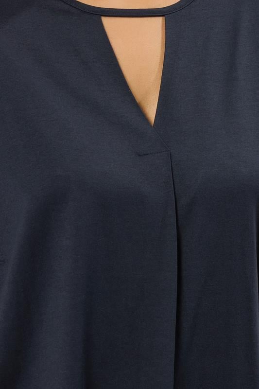 Evans EVANS Curve Navy Blue Keyhole Front Pleat Top